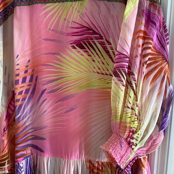 Camilla South Beach Sunrise 100% Silk Gathered Yoke Short Dress Blouson Sleeves - Picture 10 of 16